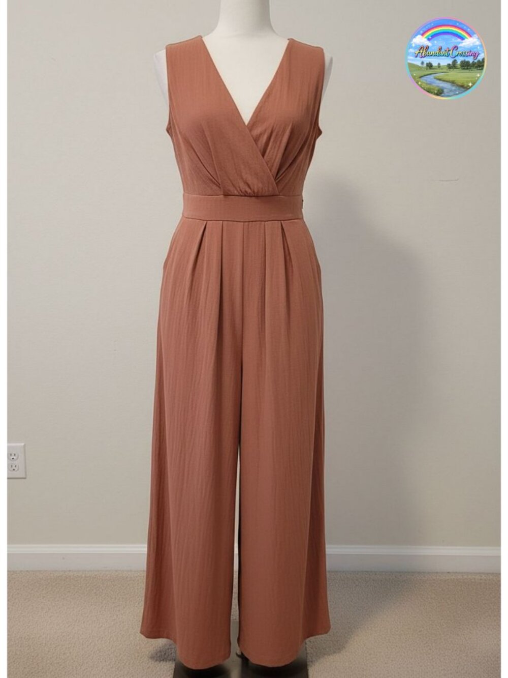 Linen Sleeveless Wrap Jumpsuit V-Neck Wide Waist Casual Summer